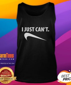 Funny I Just Can't Nike Logo Upside Down Parody Tank Top showcasing a humorous twist on the iconic Nike logo design.