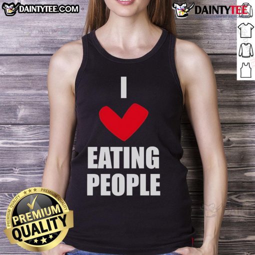 Funny I Love Eating People tank top design featuring playful graphics and quirky text for humor lovers.
