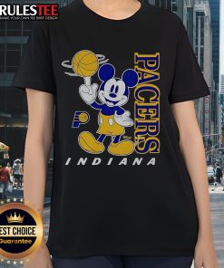 Funny Indiana Pacers and Mickey ladies tee featuring playful graphics, perfect for fans and casual wear.