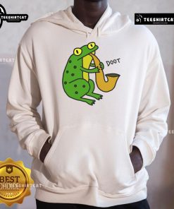 Funny Jazz Frog Doot Hoodie featuring a cartoon frog playing jazz music, perfect for music lovers and hoodie enthusiasts.