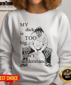 Funny Jujutsu Kaisen sweatshirt featuring a humorous quote about size, perfect for anime fans and casual wear.