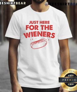 Funny Just Here For The Wieners Hot Dog 4th Of July American T-Shirt design featuring a playful hot dog graphic.