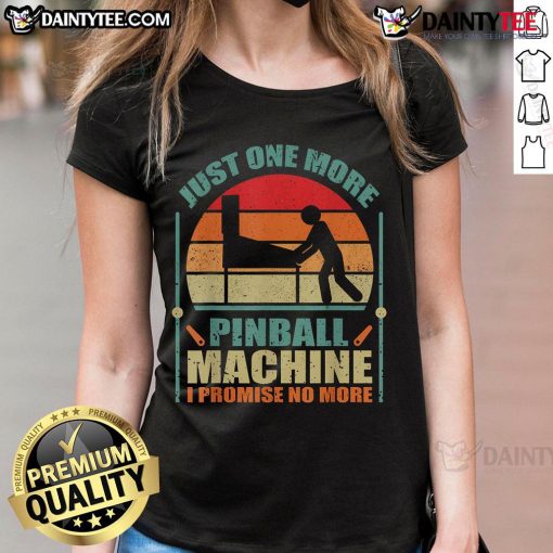 Alt Text: Funny vintage sunset tee featuring a pinball machine, perfect for ladies who love retro gaming and humor.