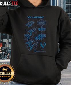 Alt Text: Funny Lego Toy Landmine hoodie featuring 1961 inventor Gootfred Kirk Christiansen, the ultimate weapon design.