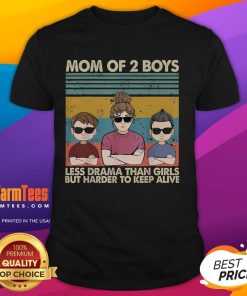 Funny Mom Of 2 Boys Vintage T-Shirt featuring humorous quote about parenting boys and girls with less drama.