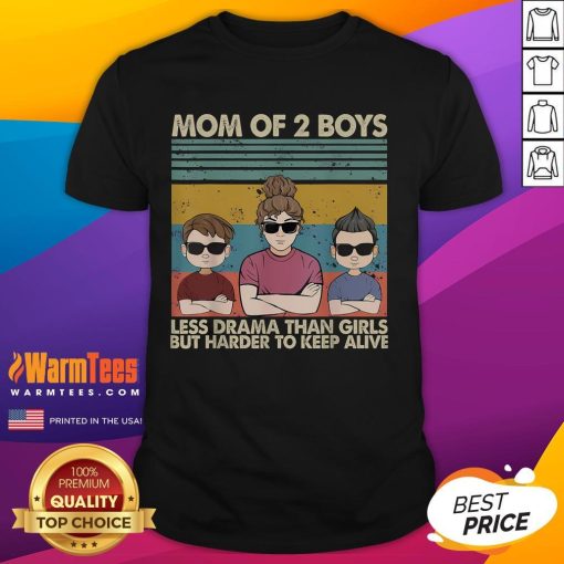 Funny Mom Of 2 Boys Vintage T-Shirt featuring humorous quote about parenting boys and girls with less drama.