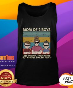 Funny mom of 2 vintage tank top: less drama with boys, but harder to keep them alive, showcasing playful parenting humor.
