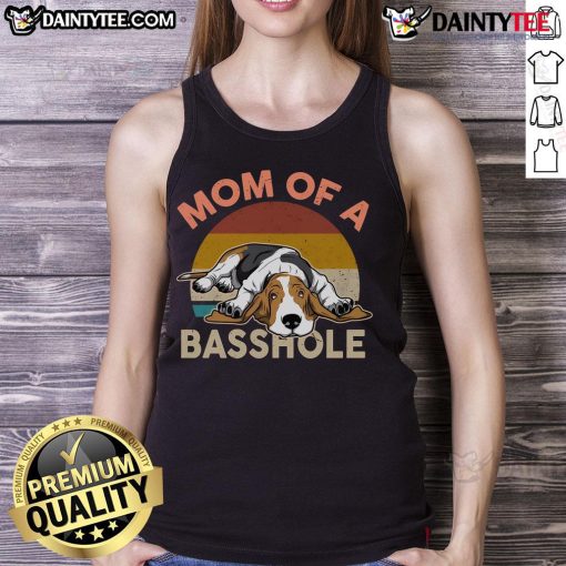 Funny mom of a basshole Basset Hound tank top featuring a playful design for dog lovers and humor enthusiasts.
