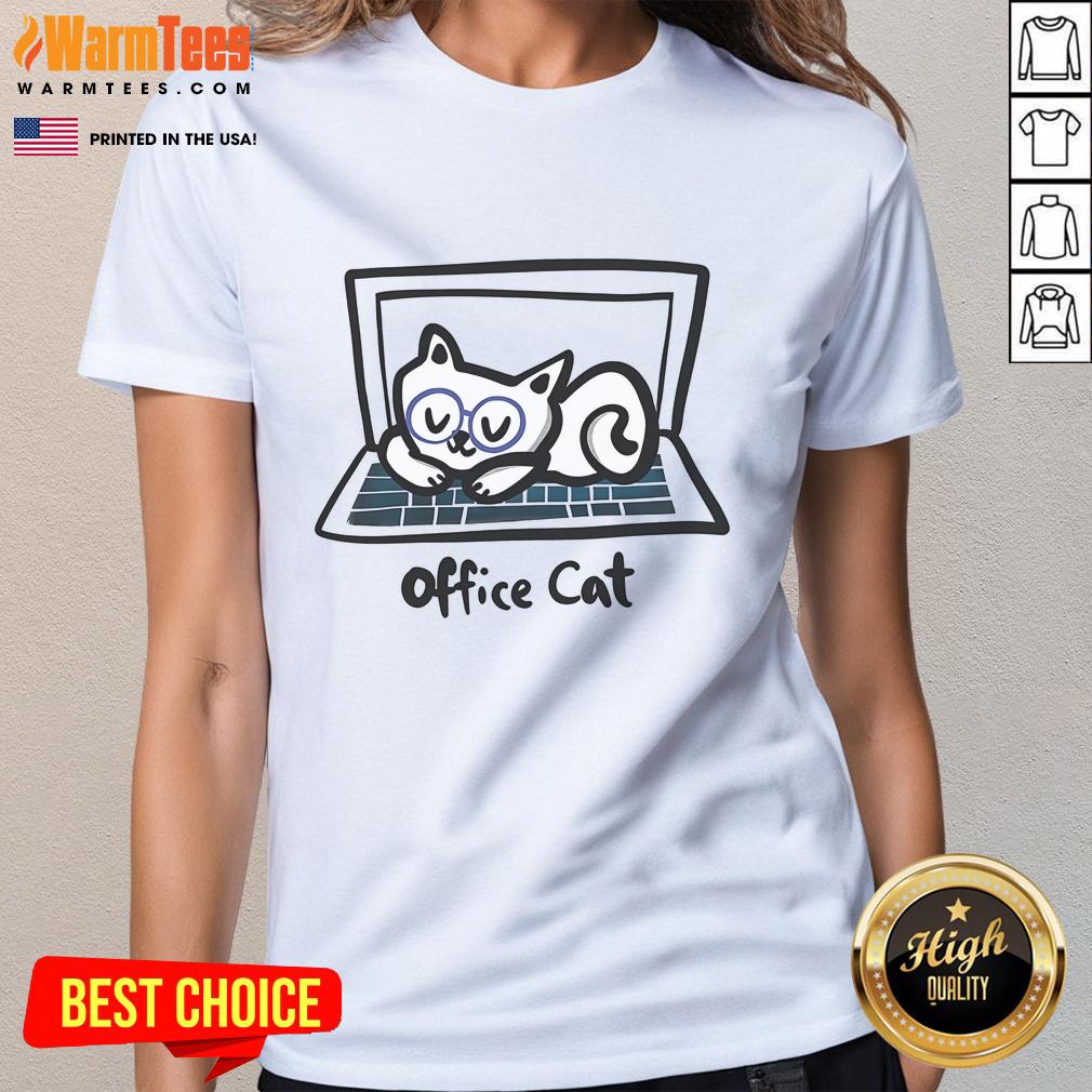 Funny Office Cat On Laptop Cute Ladies Tee