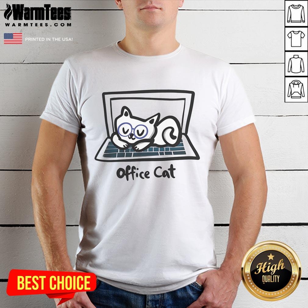 Funny Office Cat On Laptop Cute T Shirt