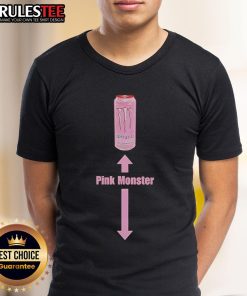 Alt Text: Funny pink monster energy T-shirt featuring a whimsical monster design, perfect for casual wear and energy drink fans.