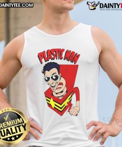 Funny Plastic Man superhero tank top featuring a vibrant graphic design, perfect for comic fans and casual wear.