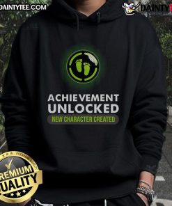 Funny pregnant announcement hoodie featuring Achievement Unlocked: New Character Created for gamers celebrating parenthood.