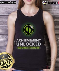 Funny pregnant announcement tank top featuring 'Achievement Unlocked: New Character Created' gamer theme.
