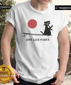 Funny Raccoon Give Less F*ck T-Shirt featuring a playful raccoon graphic, perfect for animal lovers and humor enthusiasts.