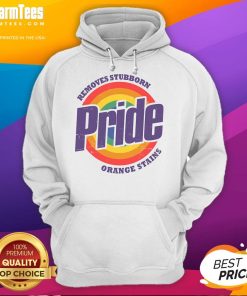 Funny Resist Trump hoodie featuring orange stain graphics, perfect for Pride Month and LGBTQ activism.