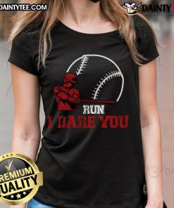 Funny run I dare you baseball catcher tee for baseball player lovers, featuring a playful design perfect for enthusiasts.
