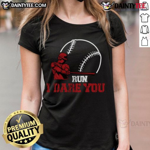 Funny run I dare you baseball catcher tee for baseball player lovers, featuring a playful design perfect for enthusiasts.