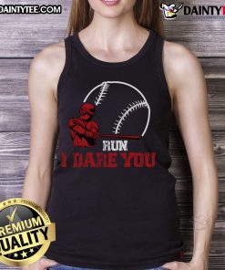 Funny baseball catcher tank top for baseball player lovers, featuring a playful design that dares you to run.