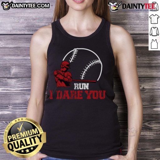 Funny baseball catcher tank top for baseball player lovers, featuring a playful design that dares you to run.