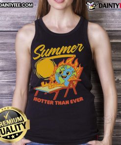 Funny summer tank top design featuring 'Burn Earth Hotter Than Ever' slogan, perfect for warm weather and eco-conscious humor.