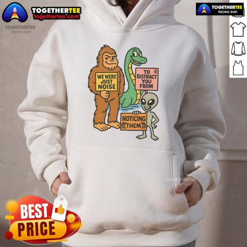 Funny Distraction Unit Big Foot Loch Ness Alien Hoodie featuring a whimsical design of mythical creatures in vibrant colors.