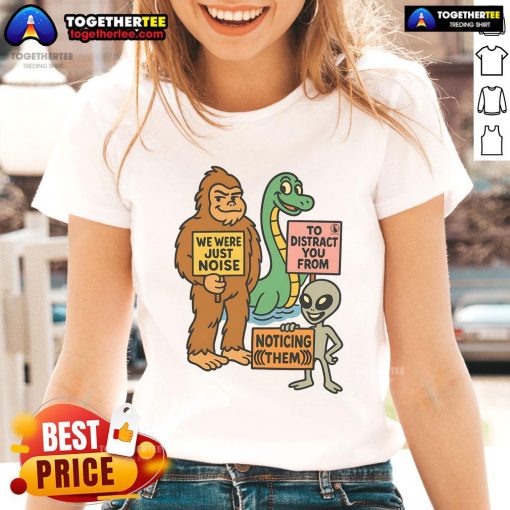 Funny 'The Distraction Unit' tee featuring Big Foot, Loch Ness Monster, and an alien for ladies - perfect for quirky fashion lovers.