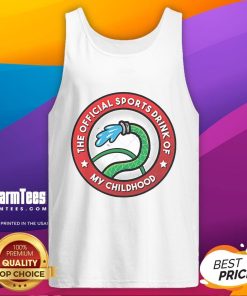 Funny tank top featuring 'The Official Sports Drink of My Childhood' with a hose graphic, perfect for nostalgic sports fans.