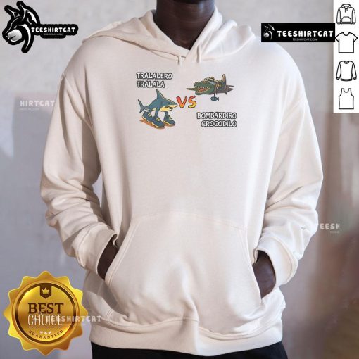 Funny Tralalero Tralala Brainrot Meme Bombardino Crocodilo Italian Hoodie featuring vibrant colors and playful design.