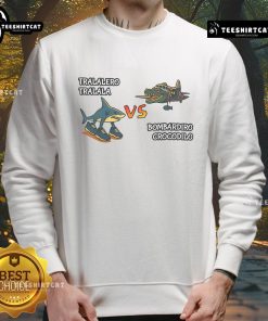 Funny Tralalero Tralala Brainrot meme sweatshirt featuring Bombardino Crocodilo design, perfect for casual wear.
