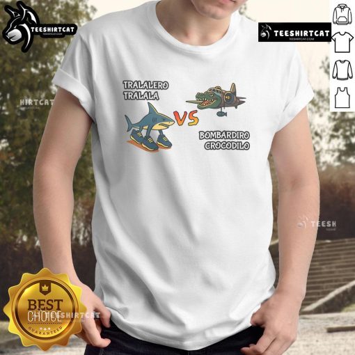 Funny Tralalero Tralala Brainrot Meme Bombardino Crocodilo Italian T-Shirt design featuring vibrant graphics and humor.