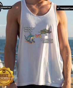 Funny Tralalero Tralala Brainrot Meme featuring Bombardino Crocodilo on an Italian tank top design.