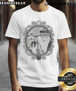 Funny Wizard Mirror My First Selfie T-Shirt featuring a whimsical design of a wizard taking a selfie in a mirror.
