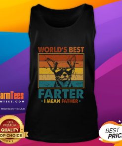 Alt Text: Funny tank top for Father's Day reading 'World's Best Farter, I Mean Father' with a dog graphic.
