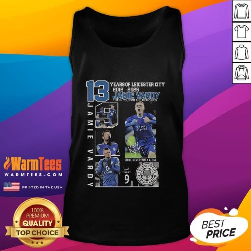 Jamie Vardy thank you tank top celebrating 13 years at Leicester City (2012-2025) - a tribute to unforgettable memories.