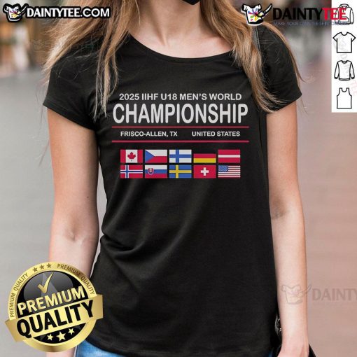 Good 2025 IIHF U18 Men's World Championship ladies tee featuring vibrant design and team colors for fans.