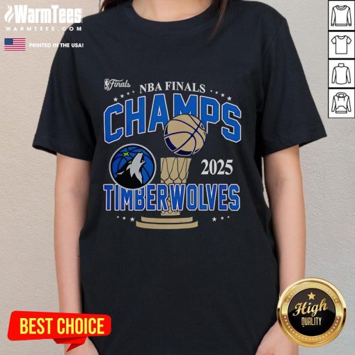 Good 2025 NBA Finals Minnesota Timberwolves Championship ladies tee featuring team colors and logo for women fans.
