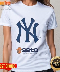 Good 2025 Yankees Day Sato Healthcare Innovation ladies tee featuring a stylish design for fans supporting health initiatives.