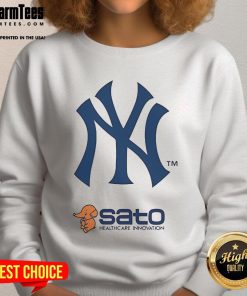 2025 Yankees Day sweatshirt featuring Sato Healthcare Innovation design, perfect for fans and health advocates alike.