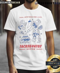 Alt Text: Good American Socks Tacos & Vatos hottest chilli in town t-shirt featuring vibrant graphics and bold text design.