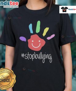 Empowering ladies tee promoting anti-bullying awareness with a vibrant design to stop bullying and support victims.
