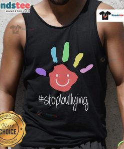 Stop Bullying tank top promoting anti-bullying awareness with vibrant design and empowering message against bullying.