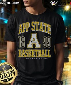 Alt Text: Good Appalachian State Mountaineers basketball T-shirt featuring team colors and logo for fans and supporters.