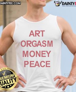 Good Art Orgasm Money Peace Tank Top featuring a vibrant design promoting creativity and tranquility in fashion.