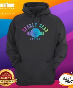 Family wearing 'Good Bearly Dead' hoodies in 2015, showcasing fun and unity in a cozy outdoor setting.