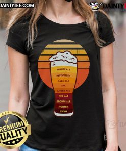 Good Beer diversity in a glass with foam, featuring retro beer types on a ladies tee design.