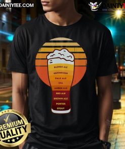 Good Beer Diversity: Retro beer types in a glass with foam on a stylish T-shirt design for beer enthusiasts.