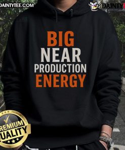 Good Big Near Production Energy Hoodie displayed on a hanger, showcasing vibrant colors and a stylish design.