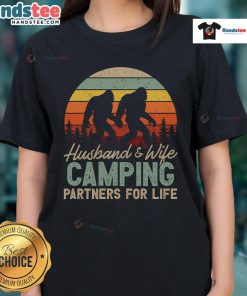 Good Bigfoot Camping husband and wife partners for life tee shirt design featuring a playful Bigfoot graphic.