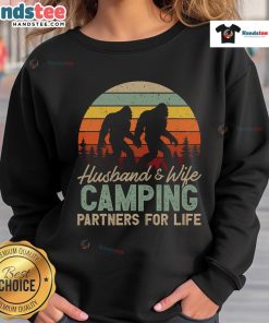 Good Bigfoot Camping sweatshirt featuring husband and wife partners for life design, perfect for outdoor enthusiasts.
